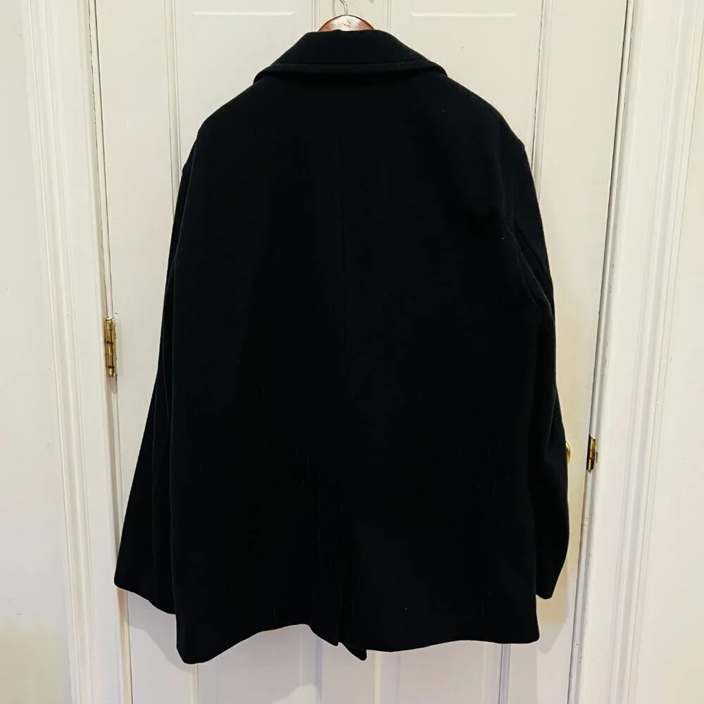 J.Crew Men’s Pea Coat, Size Large Navy Blue 100% Wool Days Of Yore
